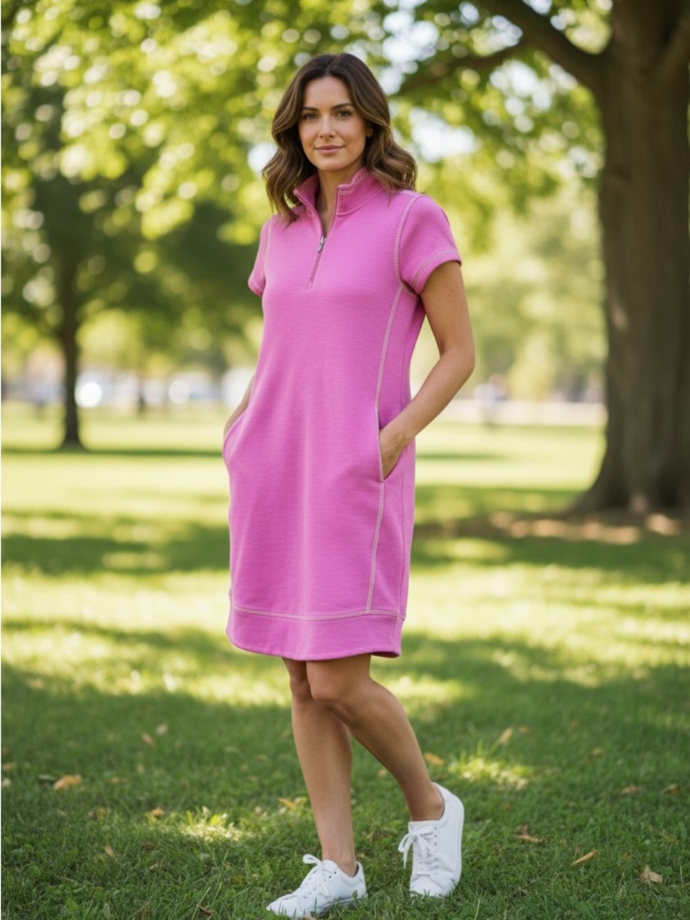 Tommy Bahama Tobago Bay pink knit  Half-Zip Short Sleeve Dress M